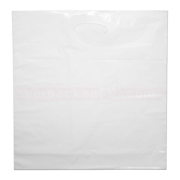 LDPE Polytragetasche weiß, Bodenfalte, DKT-Griff