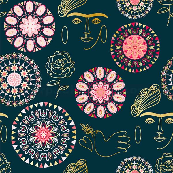 Weihnachts Geschenkpapier Be 7182H, Rolle 50cm, Mandala grün