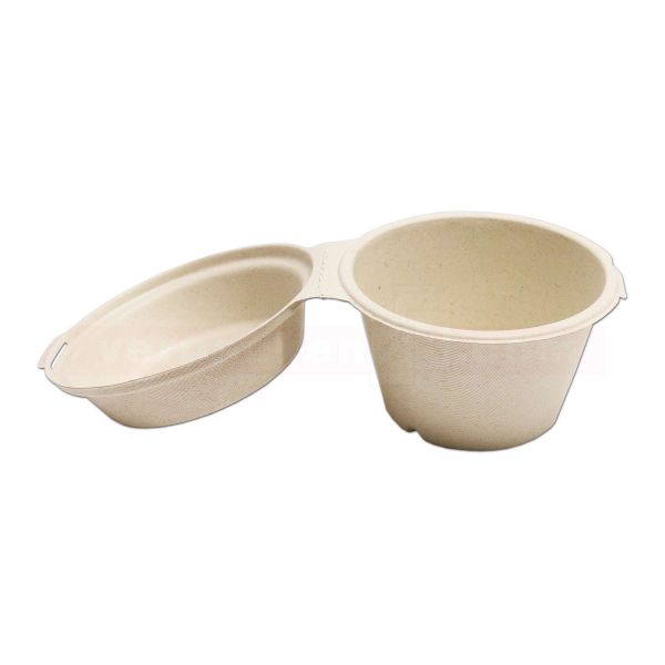 Bagasse Snackbox rund - Schale mit Klappdeckel - braun, kompostierbar