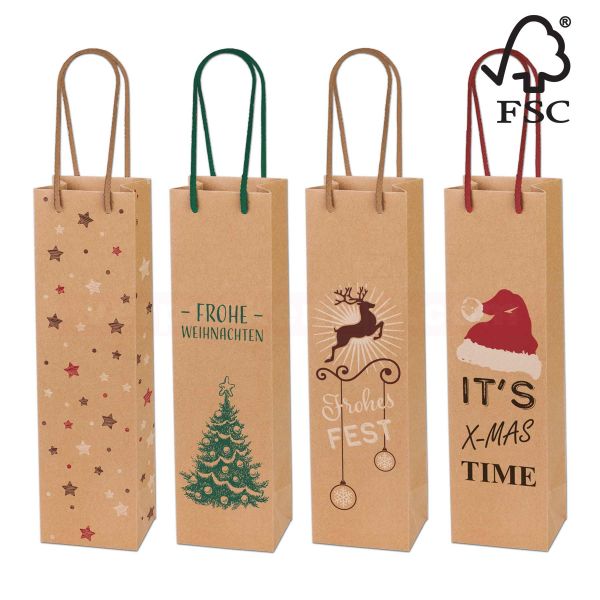 Weihnachten Wein Papiertragetasche - Christmas Flaschentasche - 100+85x360mm