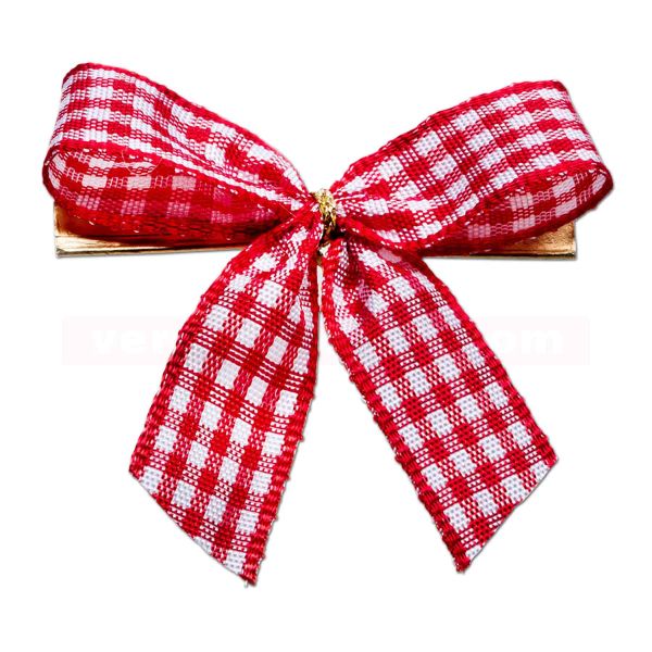 Fertigschleifen mit Clip - 2-Flügelschleifen - 60mm - karo rot/ weiß