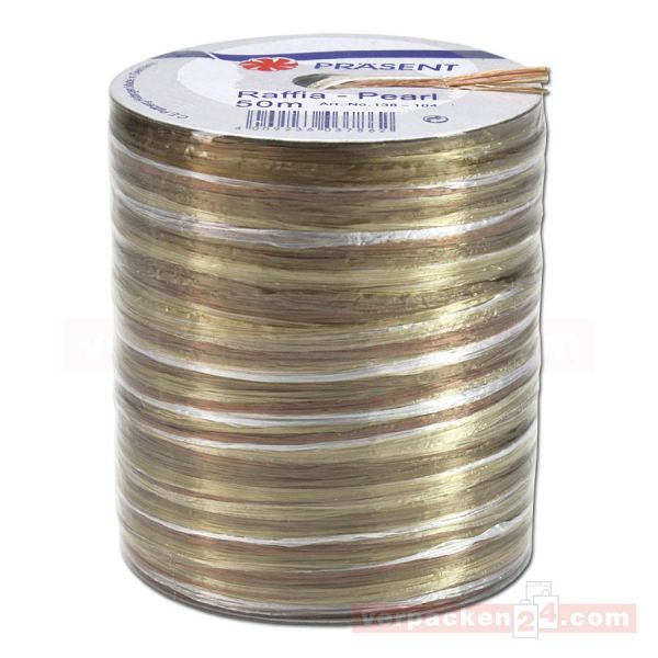 Bastband auf Spule - Raffia PEARL Multicolour 50 m - creme