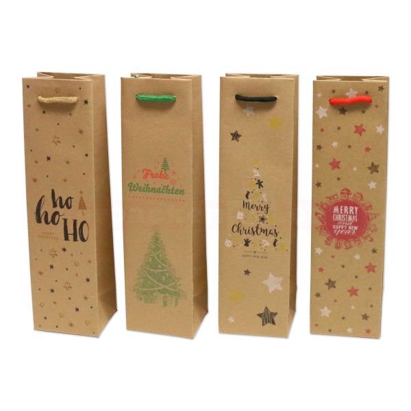 Weihnachten Wein Papiertragetasche - Merry Christmas Flaschentasche - 100+85x360mm