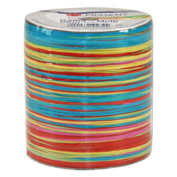 Bastband auf Spule - Raffia Multicolour 50 m - hellgrün pink (103)