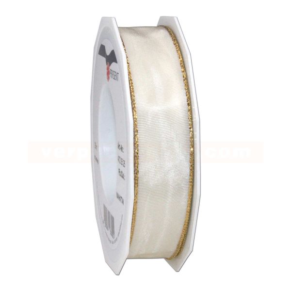 Schleifenband Manhattan Weihnachten 40 mm - creme - Drahtkante