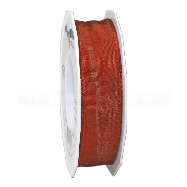 Seidenband - Lyon - mit Drahtkante, Rolle 25 m, 25 mm - bordeaux