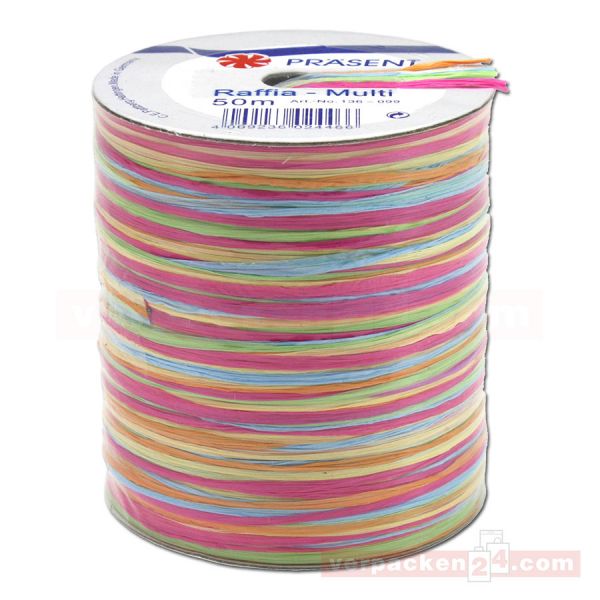 Bastband auf Spule - Raffia Multicolour 50 m - pink hgrün (099)