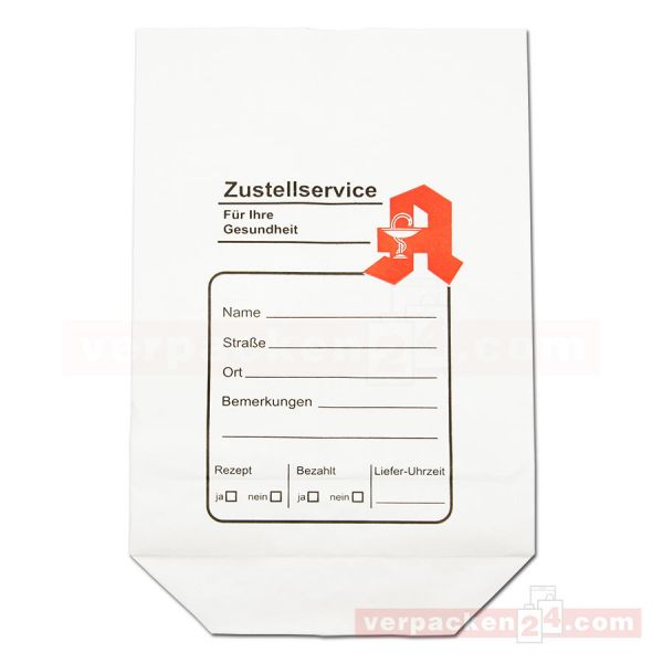Arznei-Zustellbeutel - Bodenbeutel weiß 19x29cm - Apotheke