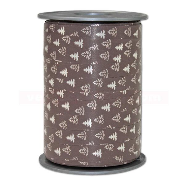 Glanzband Weihnachten - Tannenbaum Rolle, 10 mm - taupe