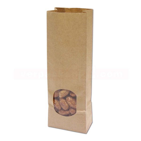 Papier-Blockbodenbeutel braun mit Sichtfenster - innen foliert