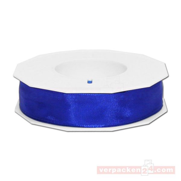 Seidenband - Lyon - mit Drahtkante, Rolle 25 m, 25 mm - blau