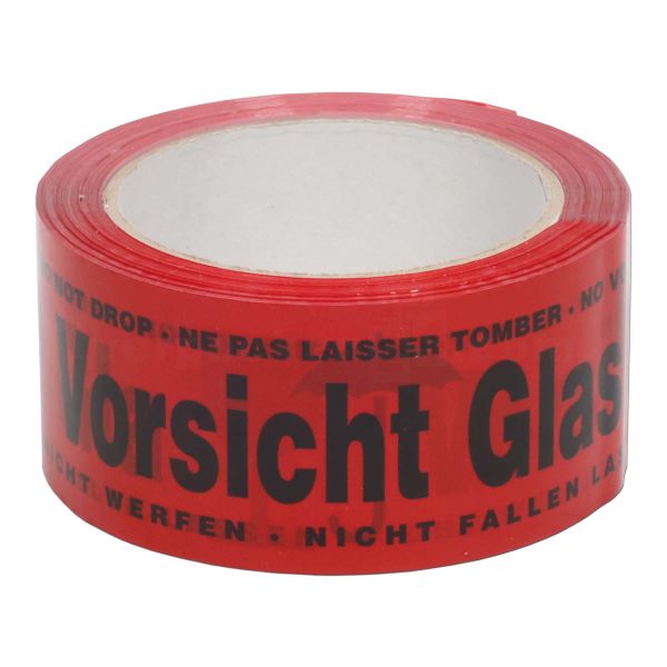 Packband, rot - Vorsicht Glas - Rolle 66 m - 50 mm