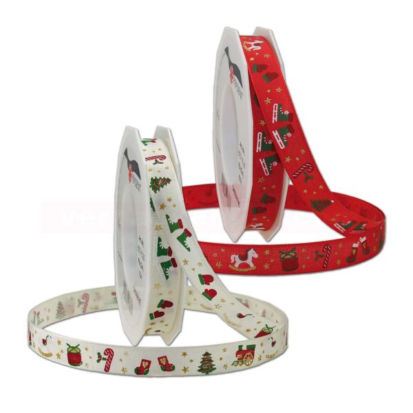 Schleifenband Weihnachten - Christmas Time, Rolle 15 mm - Symbole