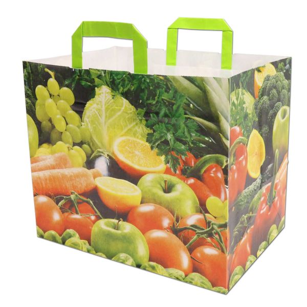 Papiertragetasche, Food weiß, Obst & Gemüse - 32+22x27cm