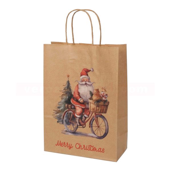 Weihnachts-Papiertragetaschen - Cycling Santa - Papierkordel