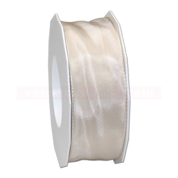 Seidenband - Lyon - mit Drahtkante, Rolle 25 m, 25 mm - creme