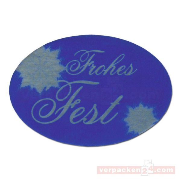 SKL-Etiketten, neutral - Frohes Fest - blau - oval