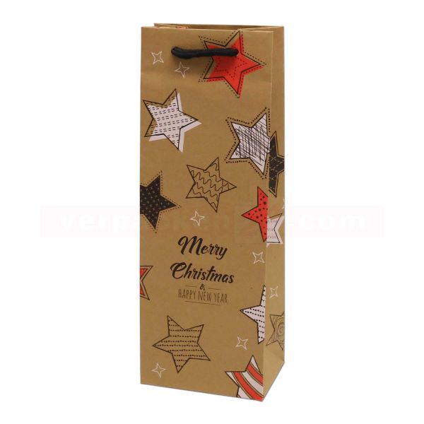 Weihnachts-Flaschentaschen Exclusiv - Natur Stars 13+ 9x36cm
