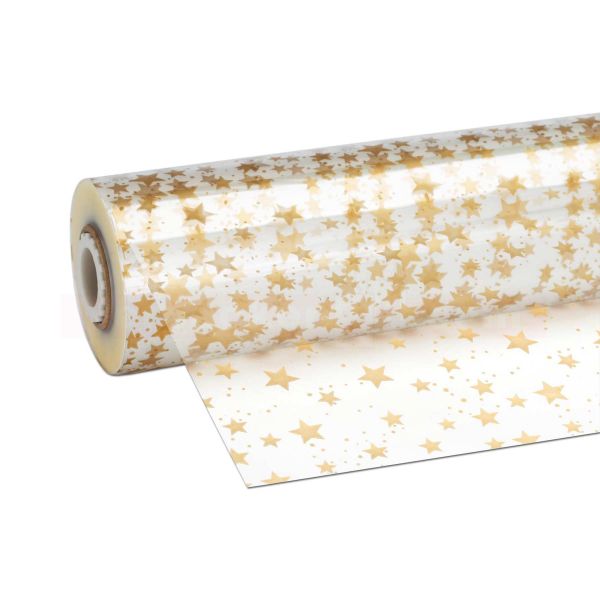 Geschenkfolie (PP) auf Rollen - 70 cm - 100 m - Sterne gold