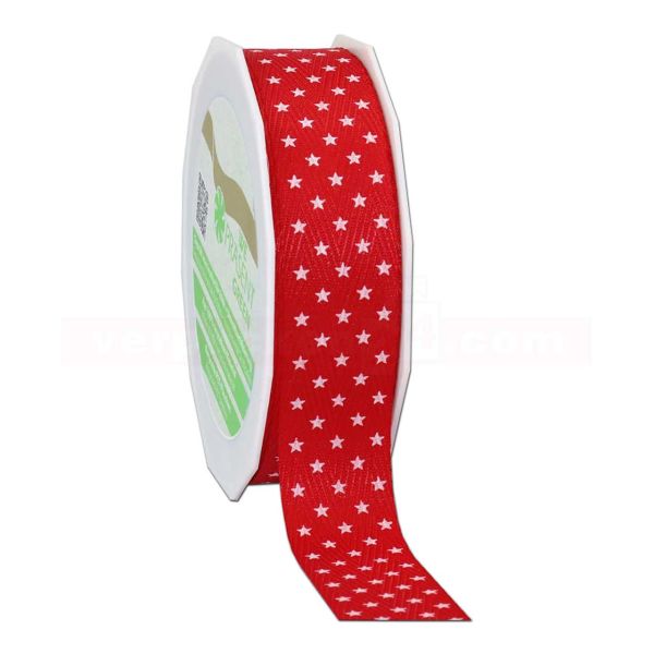 Schleifenband - mit Motiv Mini-Stars, Rolle 25 mm - rot