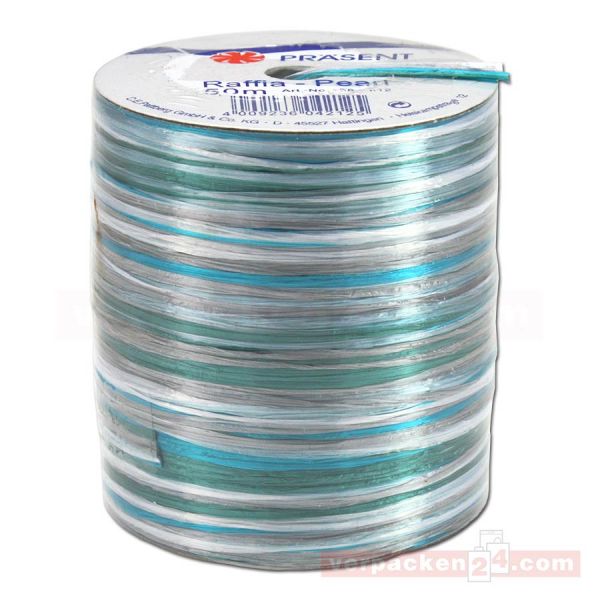 Bastband auf Spule - Raffia PEARL Multicolour 50 m - hellblau