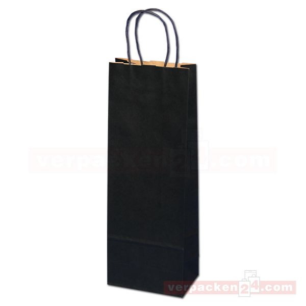 Wein-Flaschentasche mit Kordel, 1 Flasche 14+8x39cm - schwarz