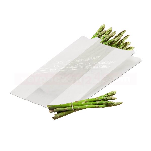 Spargelfaltenbeutel, milchig transparent - Motiv Greet - FSC®