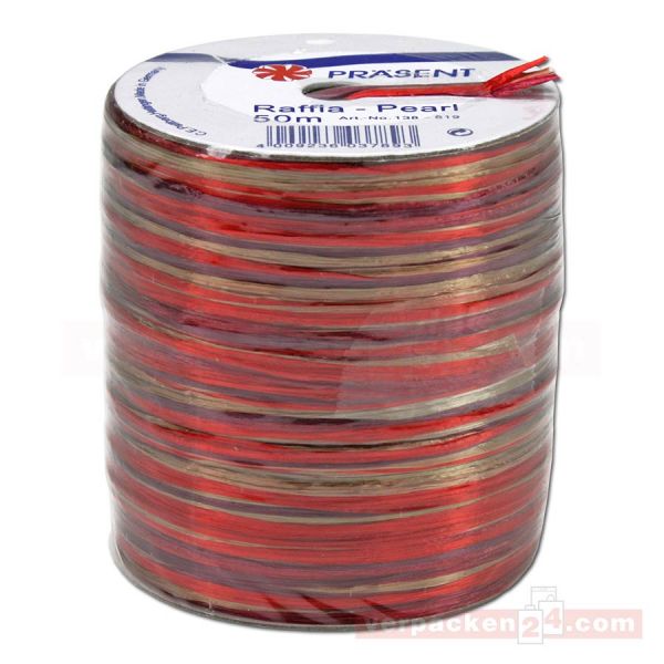 Bastband auf Spule - Raffia PEARL Multicolour 50 m - bordeaux