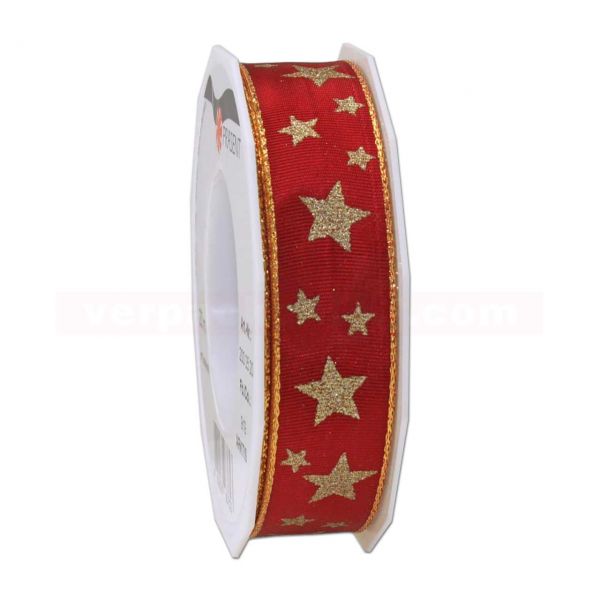 Schleifenband Weihnachten Arktis Rolle 20 m, 25 mm - bordeaux/gold