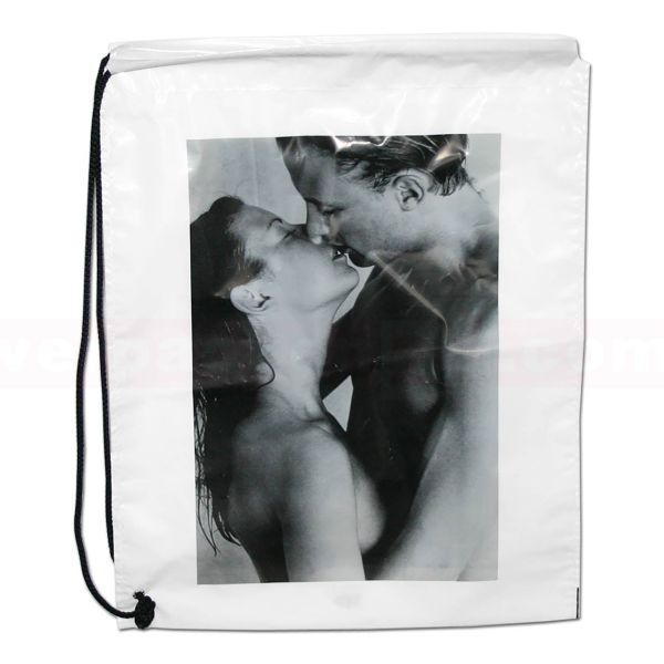 LDPE-Matchsack weiß, COUPLE Kordel schwarz - 40x50+5/5 cm
