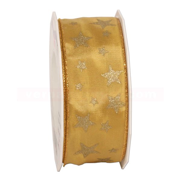 Schleifenband Weihnachten Arktis Rolle 20 m, 40 mm - gold/gold