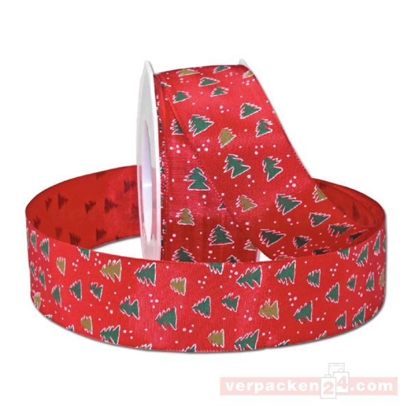 Drahtkantenband - Innsbruck, Rolle 40 mm - Tannenbaum rot