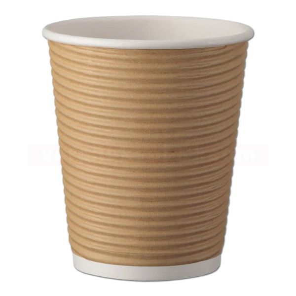 Kaffeebecher Hartpapier, Ripple braun - Riffelbecher 2-wandig