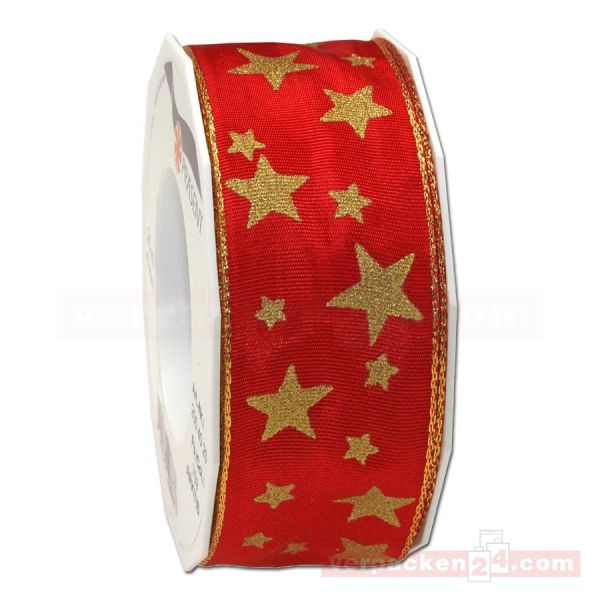 Schleifenband Weihnachten Arktis Rolle 20 m, 40 mm - rot/gold