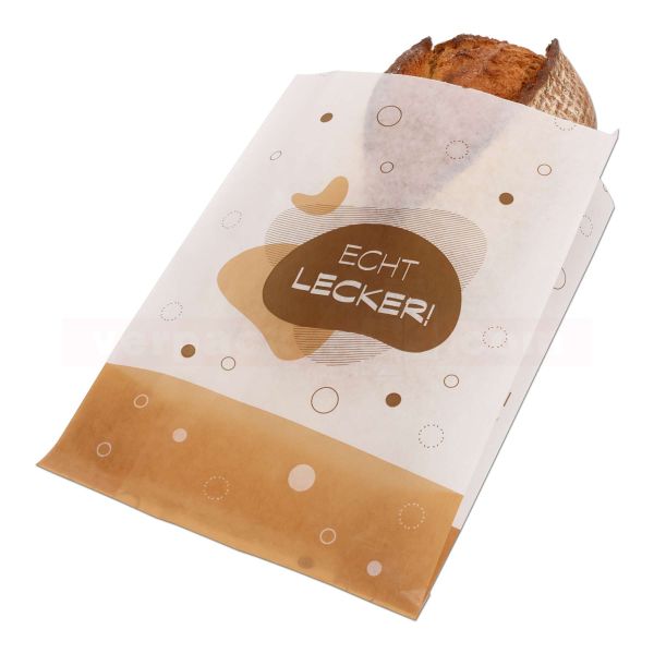 Brotbeutel, Wachs beschichtet - Echt lecker - 23+10x34cm