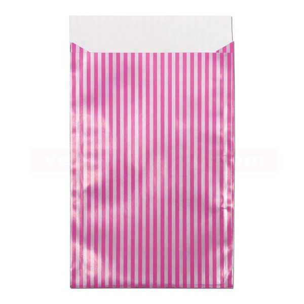 Geschenkflachbeutel, neutral - Lignes - Streifen pink-silber