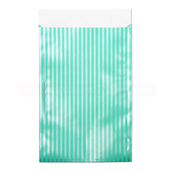 Geschenkflachbeutel, neutral - Lignes - Streifen türkis-silber