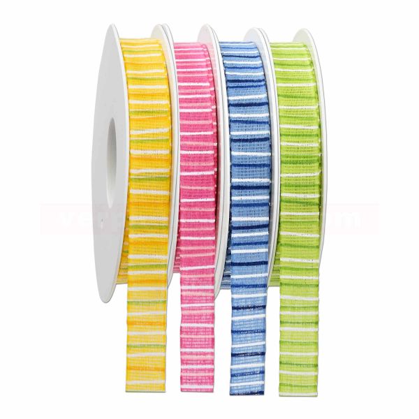 Baumwoll-Geschenkband Frühling - Streifenmotiv, 15 mm